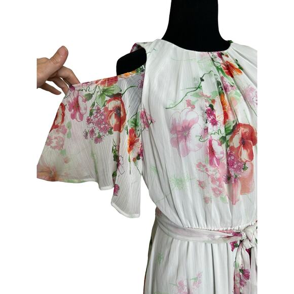 Calvin Klein white red floral print cold shoulder maxi dress size 4 - Picture 8 of 16